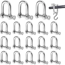 M6 D Shackle Heavy Duty, 18 Pcs Stainless Steel Shackles with Screw Pins 220kg Capacity for Outdoor Rigging Sailing Camping DIY Traction Hook Accessory
