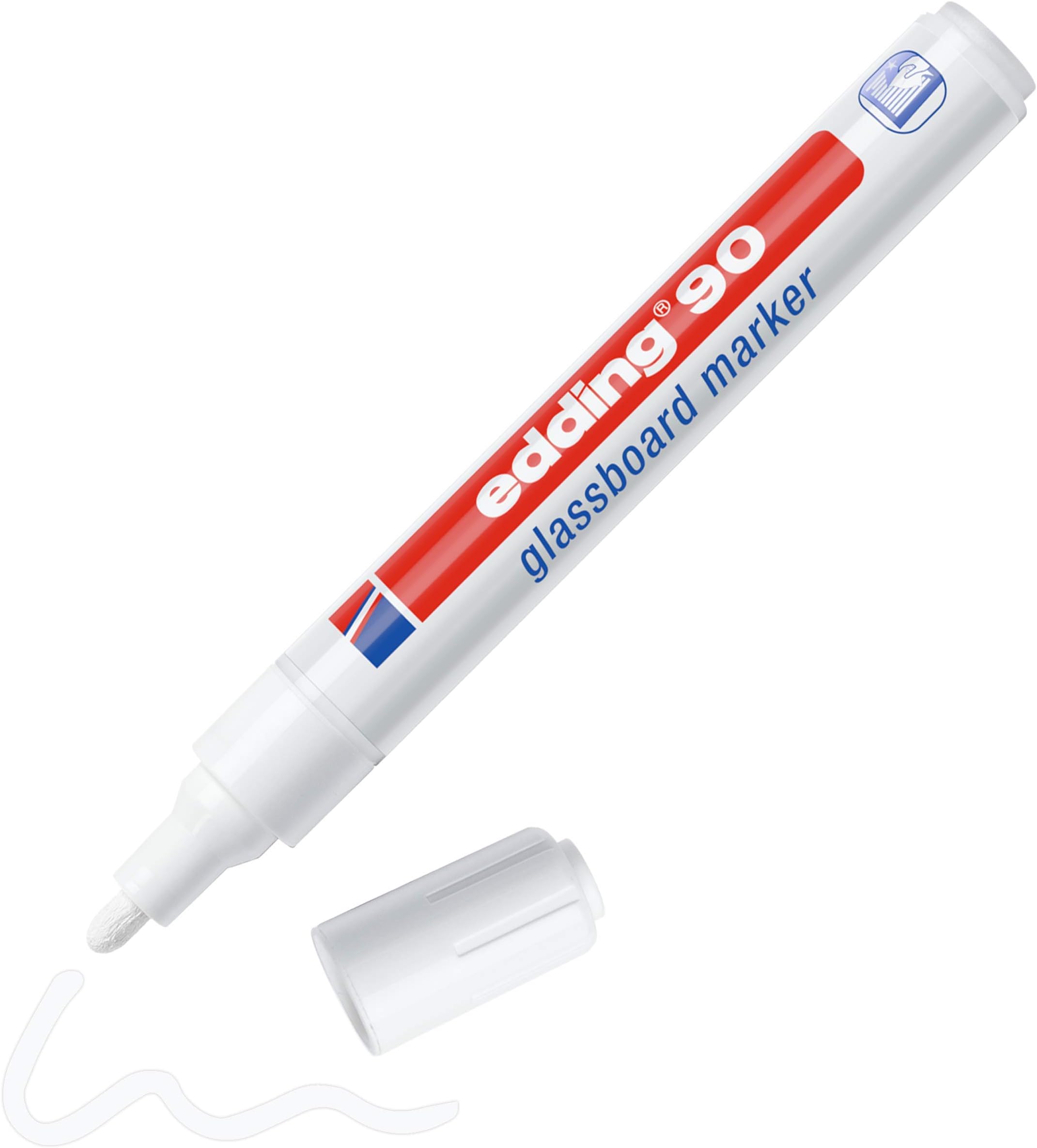 edding90 glassboard marker - white - 1 glass pen - round nib 2-3 mm - washable window marker pen - for writing and marking on glass surfaces such as windows and glassboards - dry-wipeable