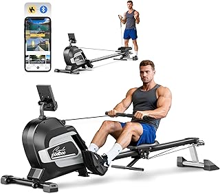 pooboo Rowing Machines for Home, Magnetic Rowing Machine with Adjustable Resistance, Folding Rower Machine of Quiet, 350lbs Weight Capacity, Comfortable Seat Cushion, LCD Monitor, App Support