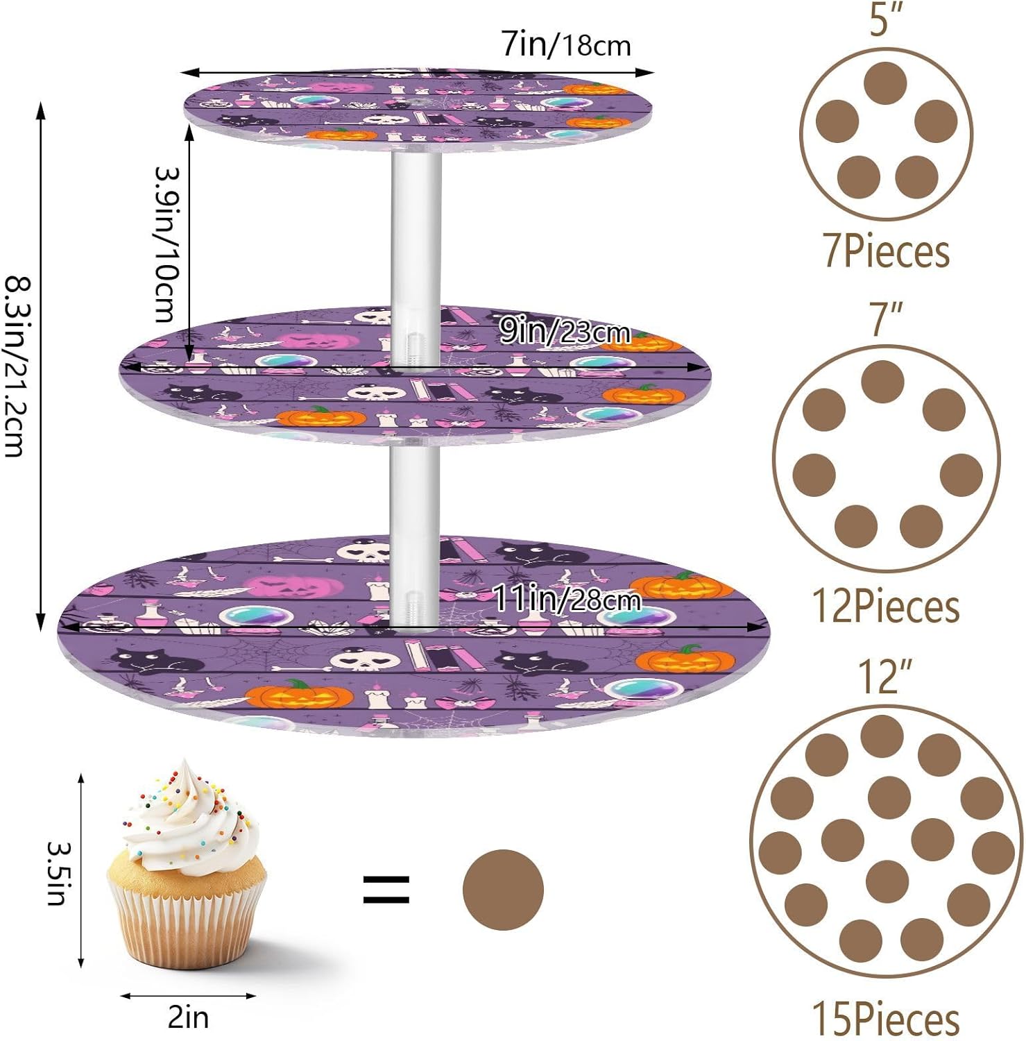 Cat Pumpkin Skull 3 Tier Acrylic Cupcake Stand, Cupcake Stand for 34 Cupcakes for Weddings, Christmas,Holidays,Parties,Birthday,Printed Cupcake Tower 23300133