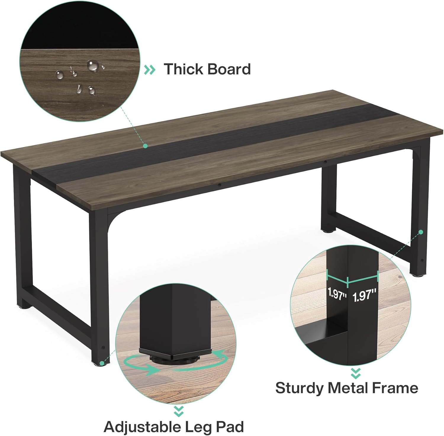 LITTLE TREE 63 Inch Large Executive Office Desk, Simple Computer Workstation with 31.5 inch Extra Wide Desktop for Home Office