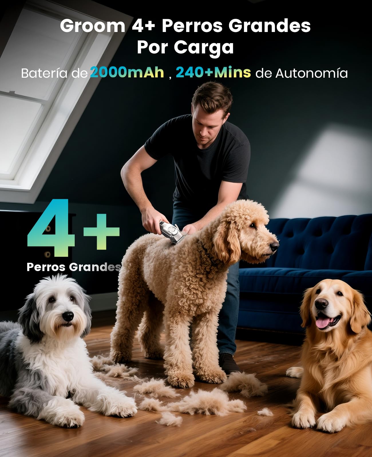 Oneisall 4 en 1 Máquina cortapelo para perros de pelo grueso/denso, silenciosa Máquina cortapelo profesional/recortadora de patas/limadora de uñas para perros pequeños/grandes y gatos, 4h batería