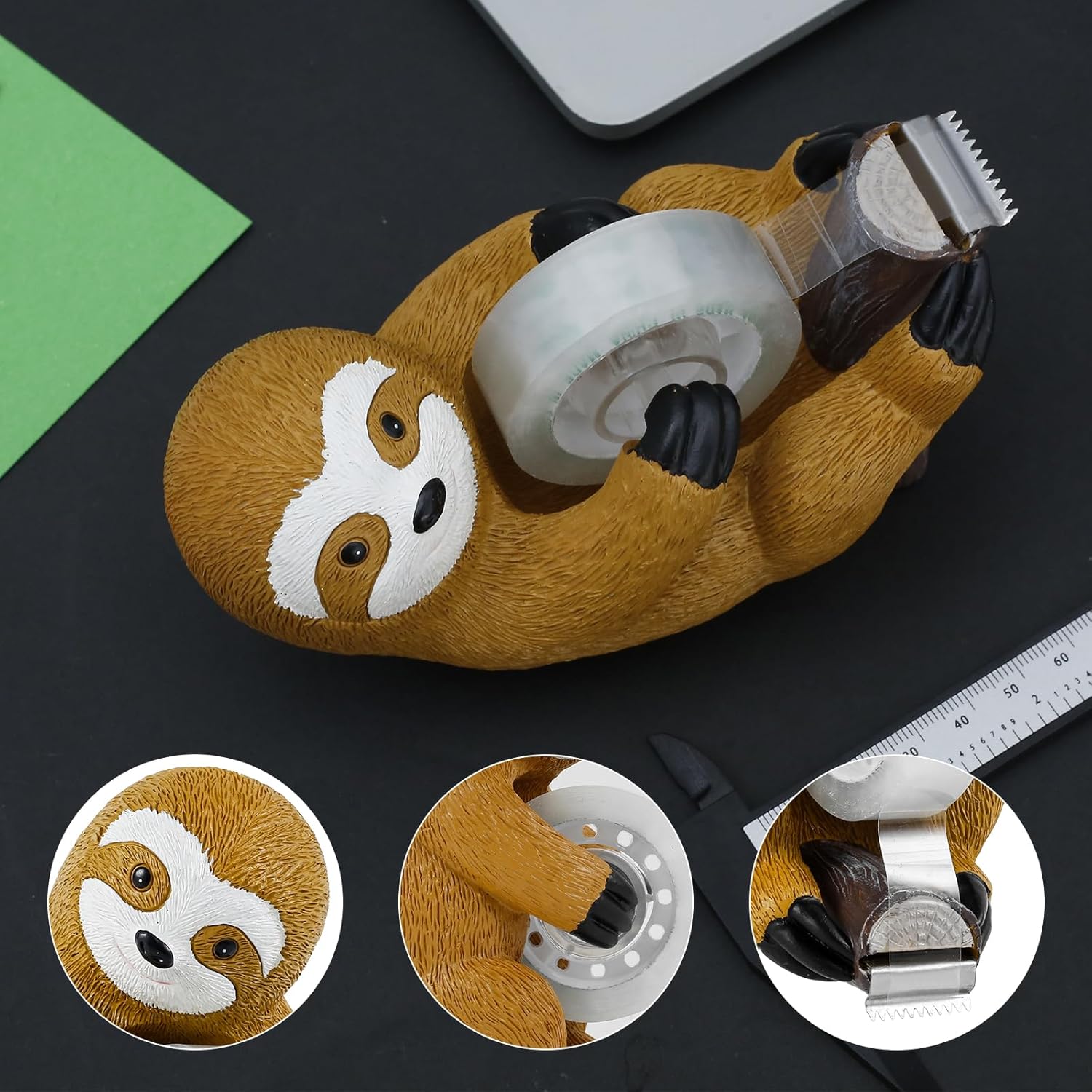 Tape Dispenser Cute Sloth Tape Holder Resin Desk Tape Cutter Sloth Tape Holder Ornament Novelty Tape Cutting Tools for Home School Office Desk Wrapping Gifts 5.3x2.6x2.9 inch