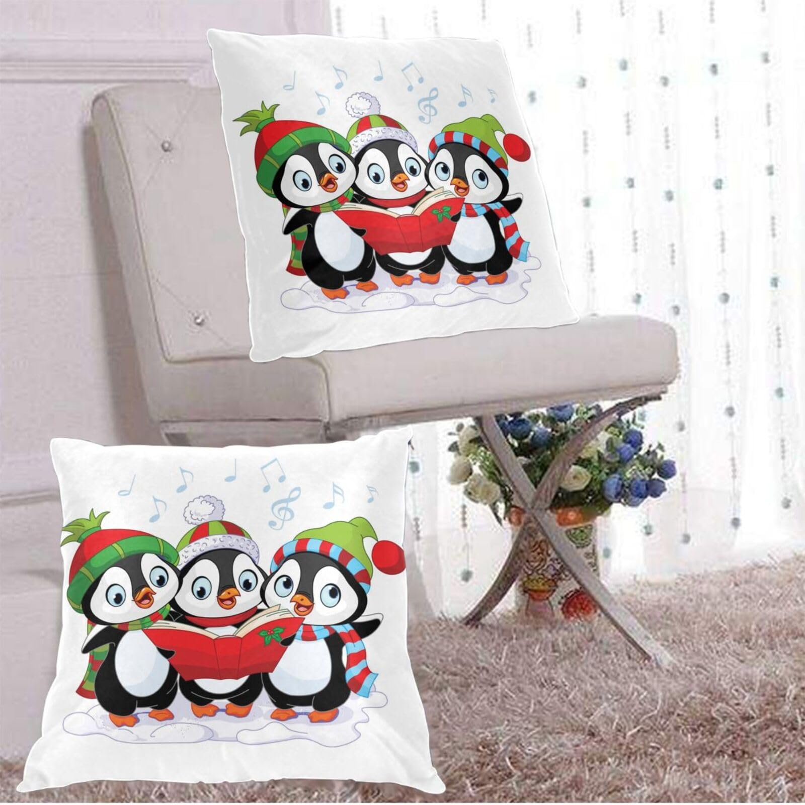 Set di 2 federe decorative con stampa di pinguino natalizio