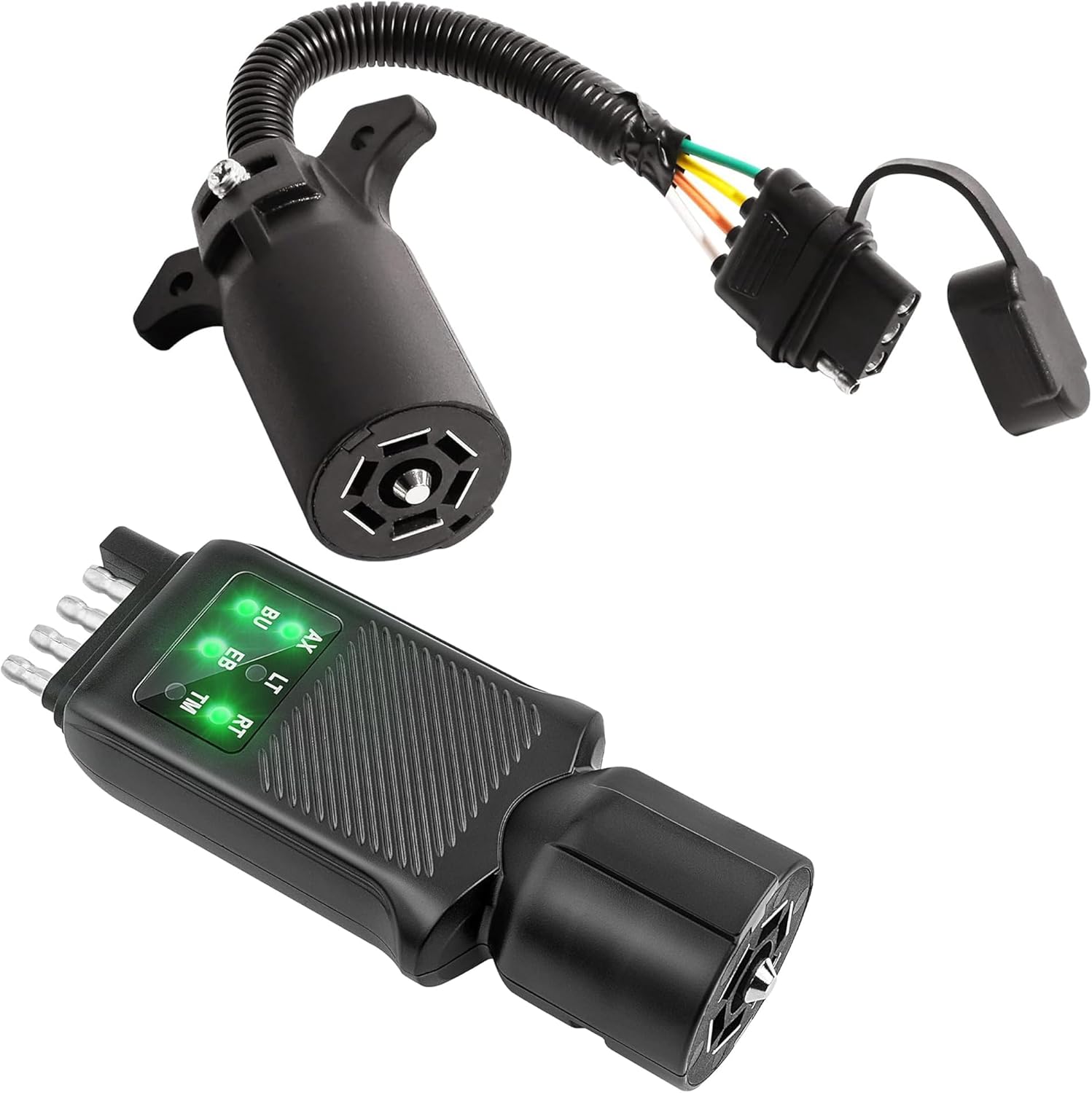 Oyviny 7 Way Blade to 4 Way Flat Trailer Adapter + 7 Way Blade & 5/4 Pin Trailer Light Circuit Tester