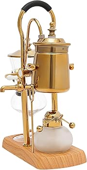 Aohuada Sifón cafetera al vacío Sifón Belga Cafetera Set elegante doble acanalado Fulcrum con mango en T, negro egipcio y oro4