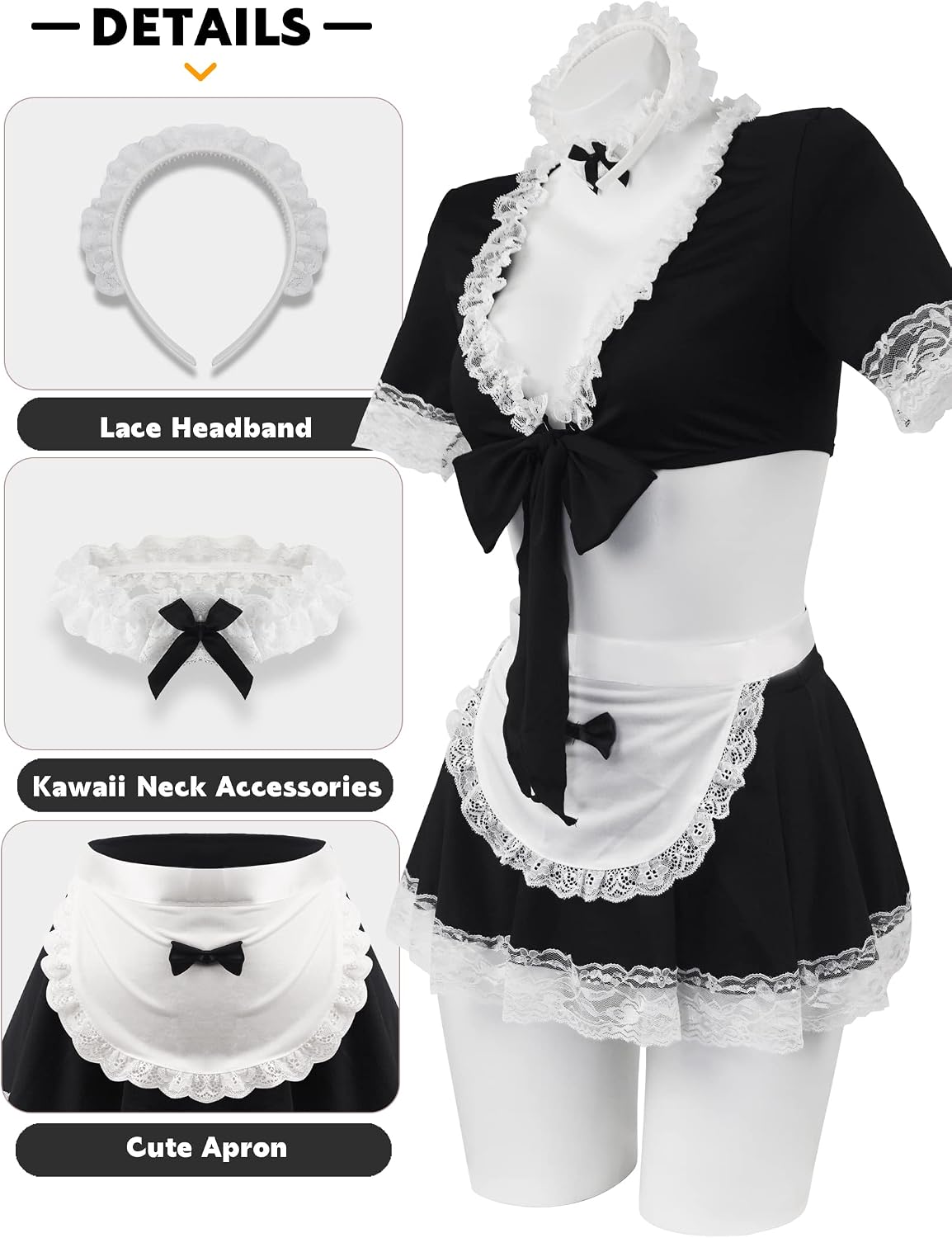 paloli Maid Outfit For Women,Maid Costume With Lace Apron,Fancy Halloween Dress Cosplay Lingerie Set