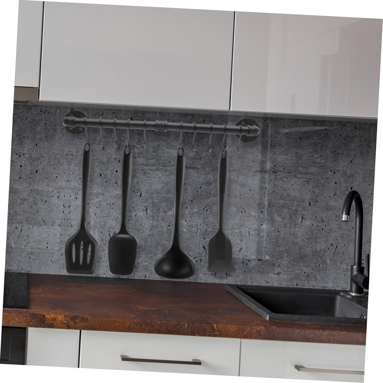 SUPVOX Wall Mounted Industrial Pot Pan Rack with Hooks, 13x60cm Metal Kitchen Hanging Rail Organizer for Pots and Pans Storage