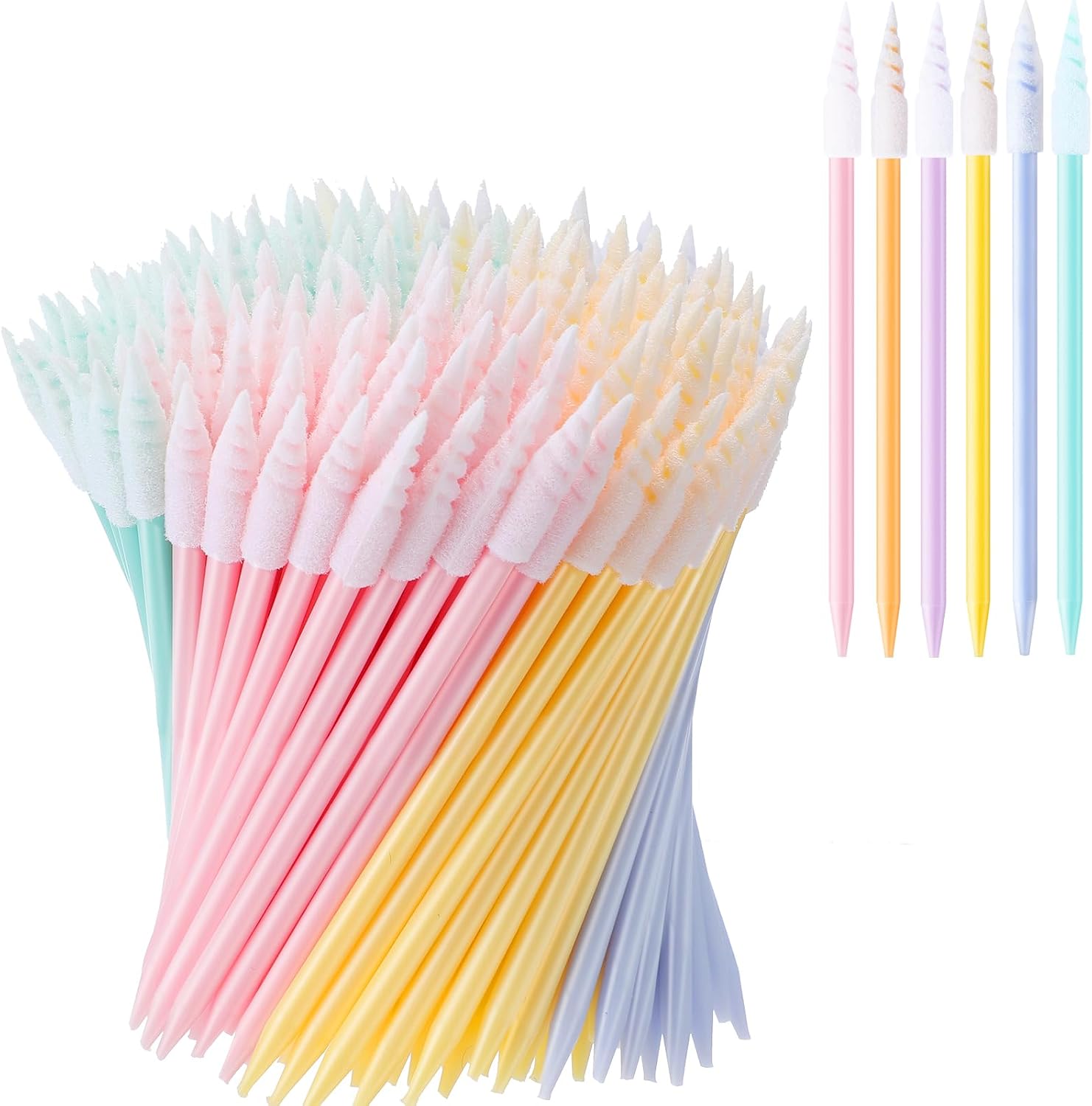 Chinco 200 Pcs Cleaning Swabs 2.56'' Pointed Tip Sticks, Pastel Color