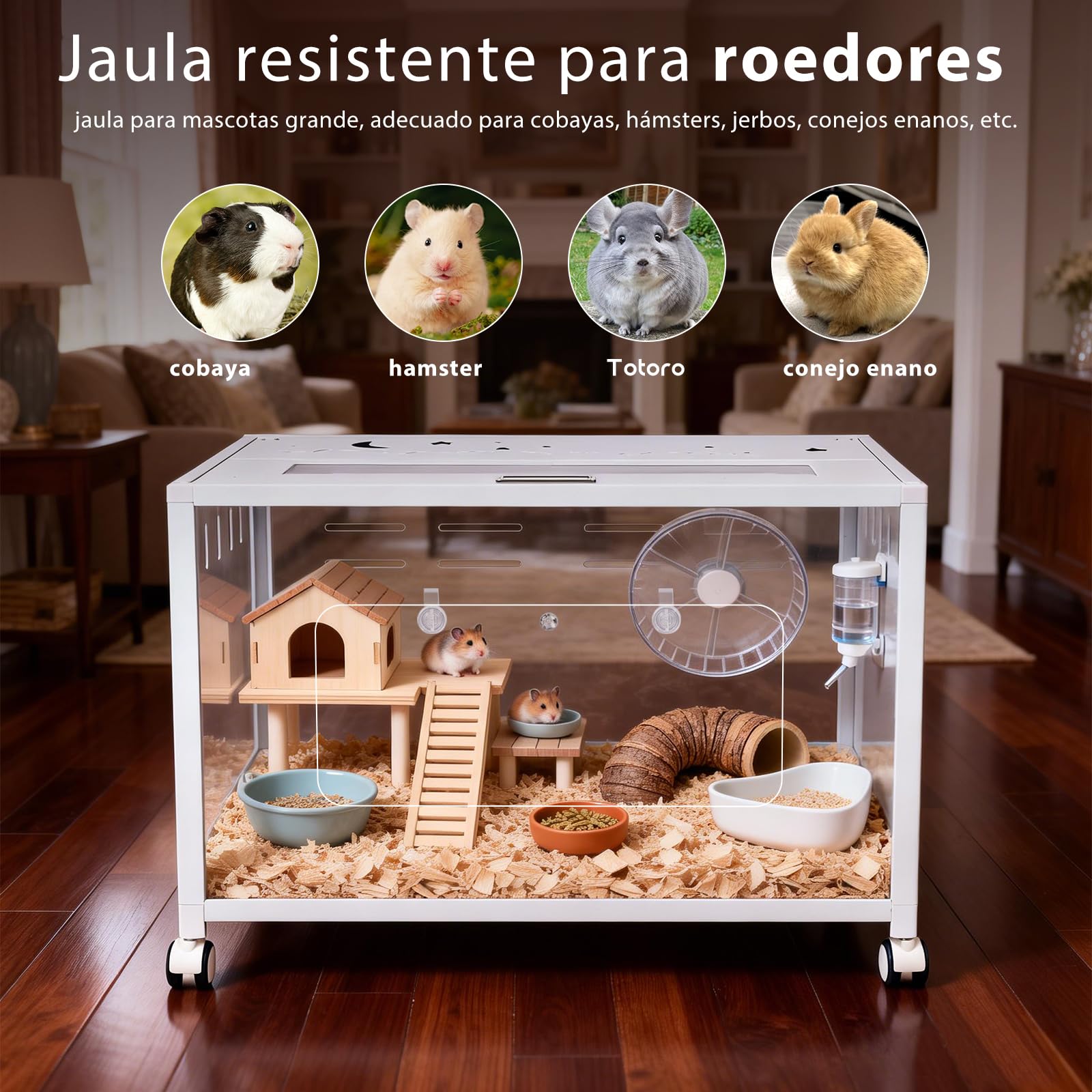 Jaula grande para hámster de 80 x 50 x 55 cm, jaula para roedores con ruedas, jaula de metal sólido para jerbos, hámster dorado, hámster enano, recinto para hámster acrílico, color blanco