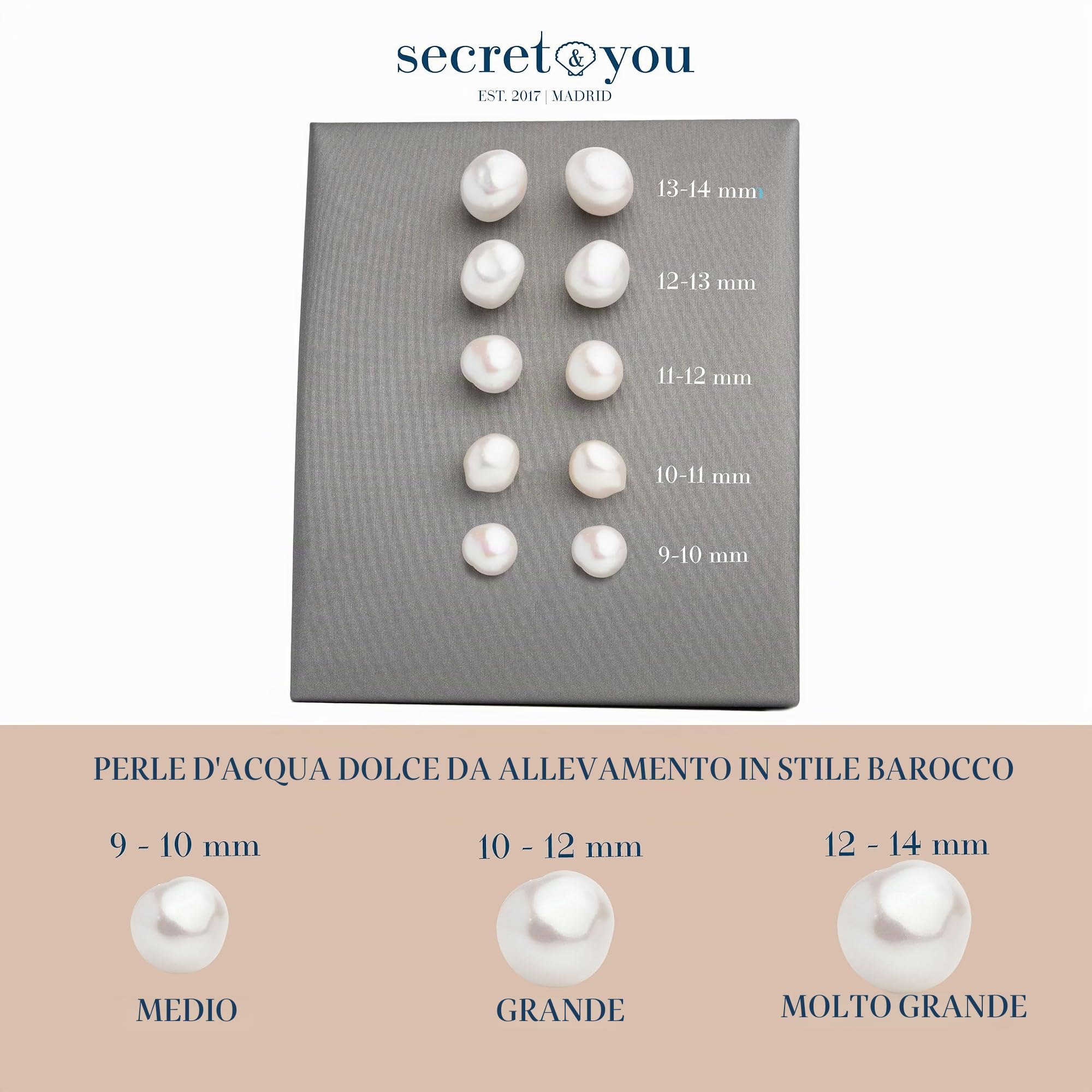 Secret & You - Orecchini a bottone con perle coltivate d'acqua dolce perla coltivata - Forma barocca - Argento sterling 925, disponibile in 5 dimensioni Da 9-10 mm a 13-14 mm