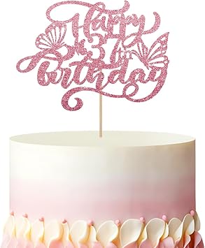 Butterfly Happy 37th Birthday Cake Topper, Butterfly 37 Cake Topper for Women, Rose Gold Glitter 37 Years Old Cake Decor, Women 37th Birthday Party Decoration