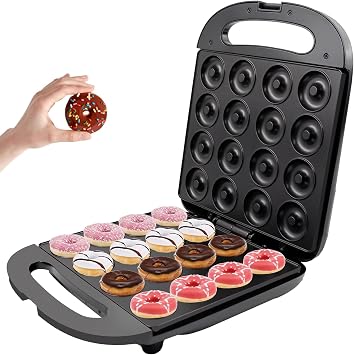 Mini Donut Maker,Donut Maker Machine for Kid-Friendly Breakfast, Snacks, Desserts & More with Non-stick Surface, Baking Gifts,Makes 16 Doughnuts
