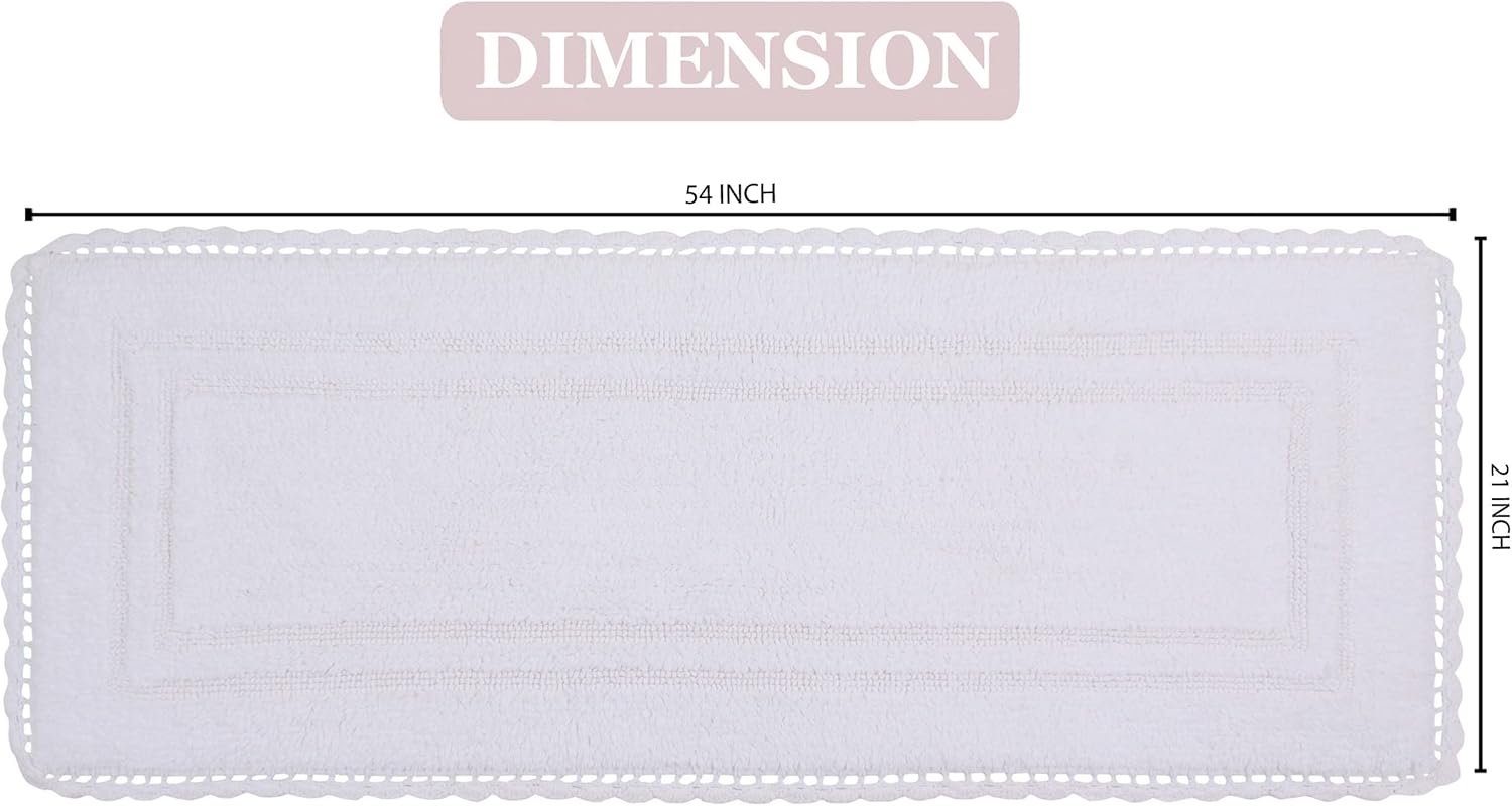 Home Weavers Casual Elegance Reversible Bathmat 100% Cotton Bathroom Rugs Set, Washable Rug, Thick Extra Soft and Absorbent Bath Rug, Kitchen Mat, Bath Mat Set, Non Slip Mat, 21"x54" Runner, White