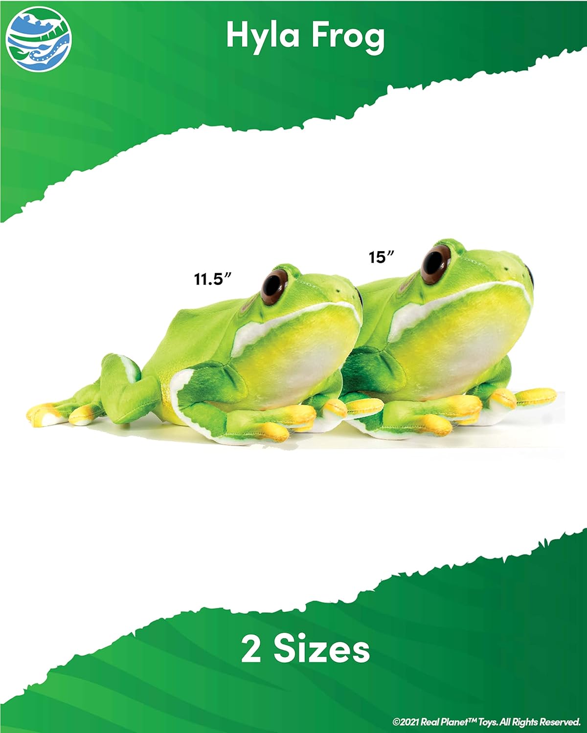 Real Planet Reptile Plush Toy - Soft Cute Stuffed Animal Gift for Kids All Ages, Rainforest Garden Hyla Frog Plushie, Christmas Birthday Gifts (Green, 11.5") (11.5" Long)