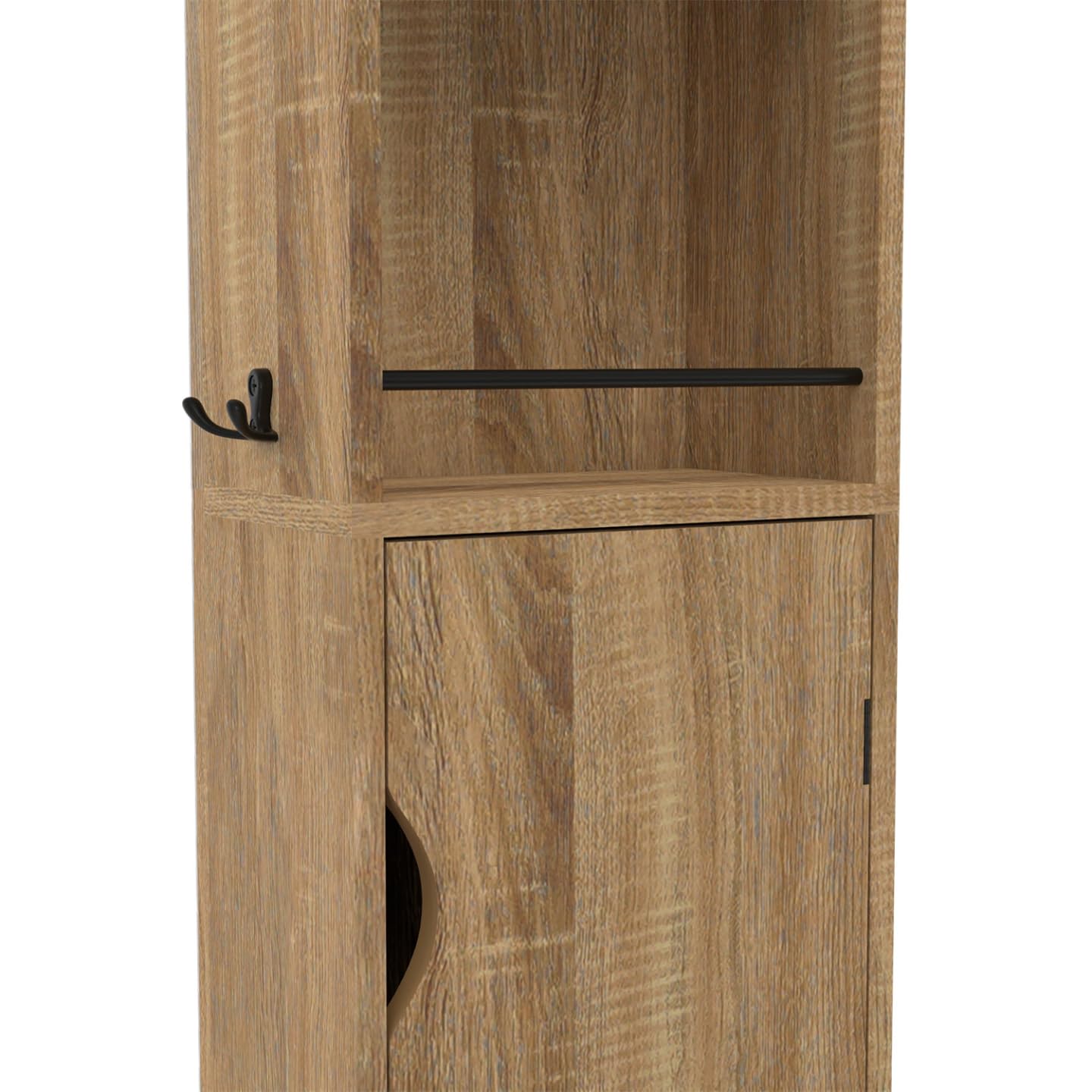 IDMarket - Meuble colonne pivotante de salle de bain avec miroir, placard et étagères hêtre et noir ELIA