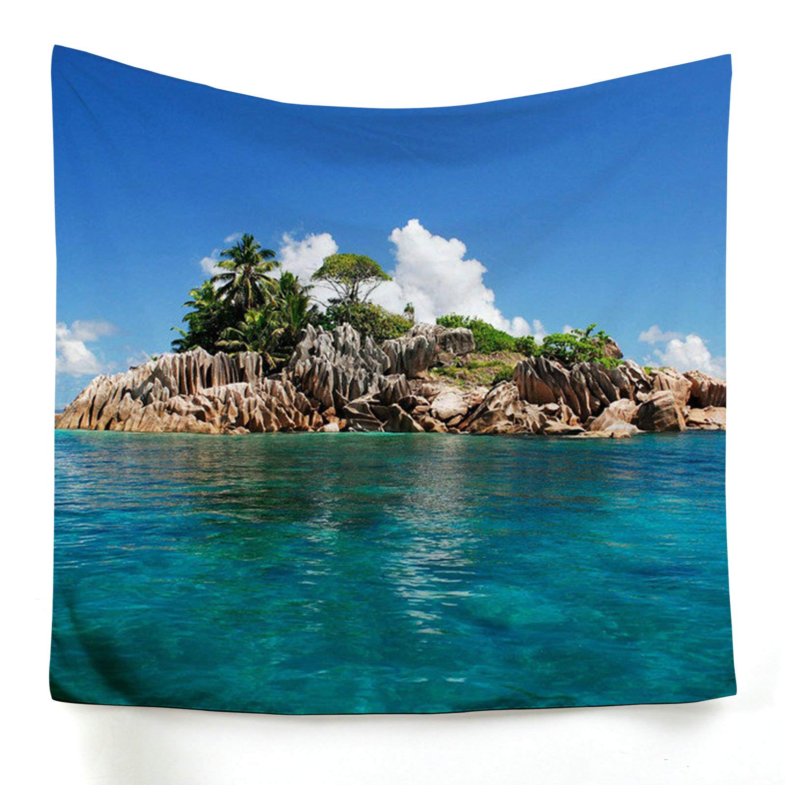 Tapiz de pared KnSam con diseño de isla de agua marina en poliéster azul y verde de 180x230 cm