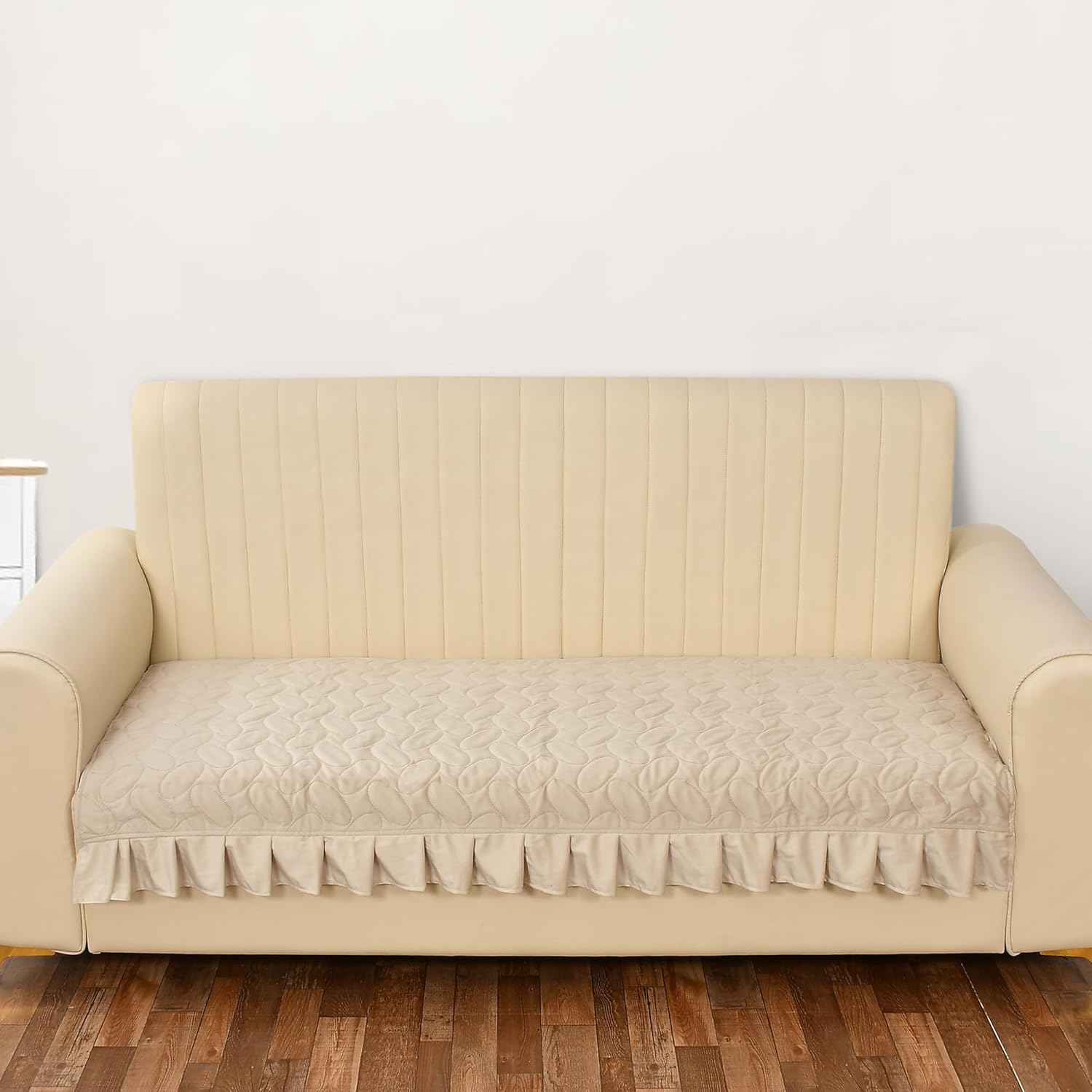 Yellow Weaves Quilted Velvet 2 Seater Sofa Cover Protector with Frill, Anti-Slip Sofa Cover Seat Mat (47 x 26 Inch), Beige Yellow Weaves Quilted Velvet 2 Seater Sofa Cover Protector with Frill, Anti-Slip Sofa Cover Seat Mat (47 x 26 Inch), Beige