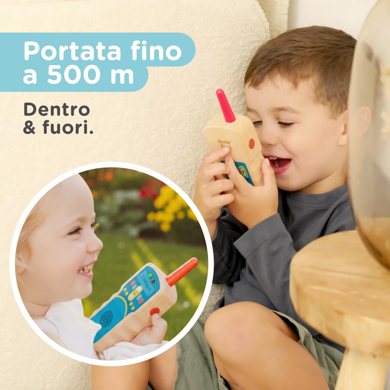 Nene Toys Walkie Talkie in Legno per Bambini – Vere Radio a 2 Vie, Portata 500 m – Push-to-Talk, Canale Unico – Faggio FSC®, Sicuro & Durevole – Gioco Interni/Esterni, Idea Regalo 2–8 Anni