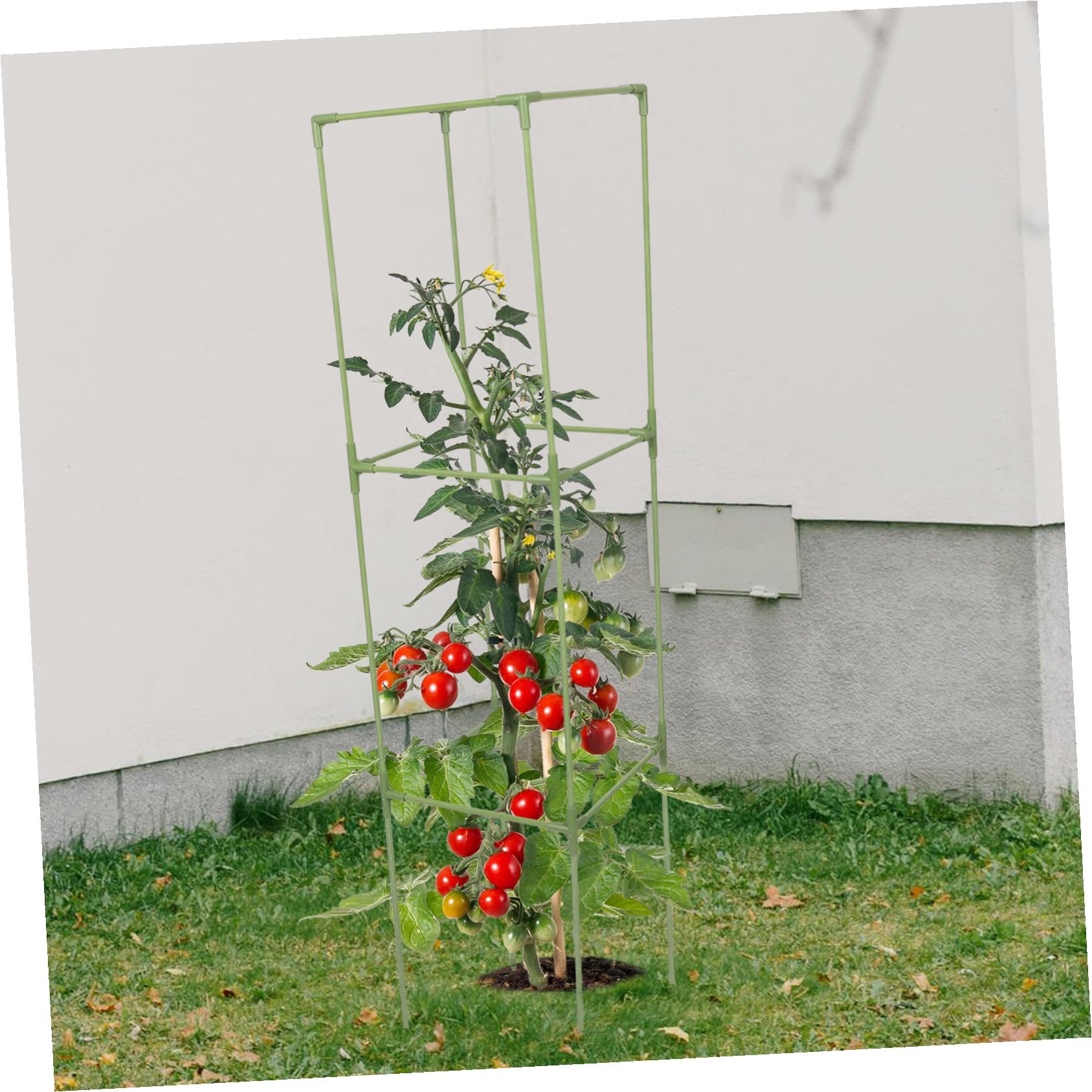 Tuteur de Jardin Carré à 4 Coins en Fibre de Verre Vert, 1 Set
