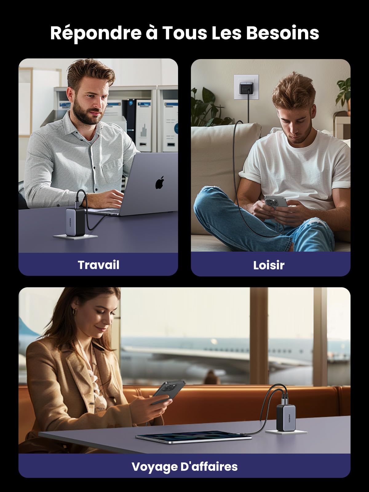 UGREEN Nexode 65W Prise Chargeur Triple USB C Charge Rapide Tech GaNInfinity Compatible avec iPhone 17 Pro Max Air 16 15 14 13 12 Galaxy PPS 45W S26 S25 S24 A15 iPad MacBook Neo Air Pro Pixel 10 9 8