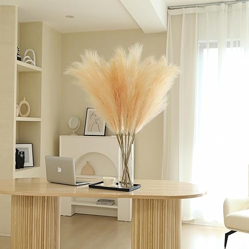 Miniatura 5 de Wertuirk Hierba sintética de las pampas color champán, juego de 8 de 45 pulgadas, decoración bohemia para el hogar, pompas artificiales altas