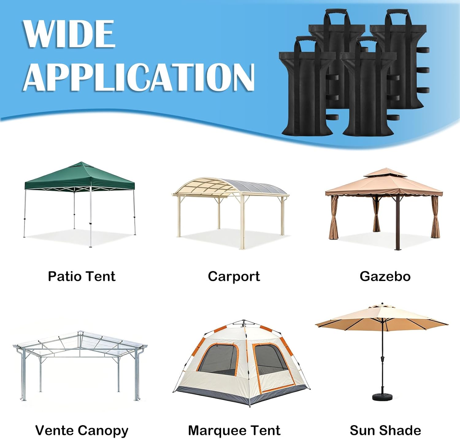 200LBS Canopy Sand Bags Set of 4 Empty Sandbags for Canopy Tent Legs, Heavy Duty Pop Up Canopy Tent Weights for Outdoor Gazebos, Umbrellas, Pergolas, Sunshades & Patio Furniture - No Sand