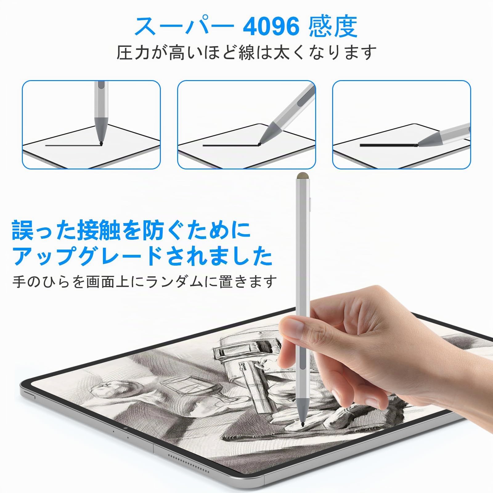Stylet pour Surface Pro 12/11/10/9/8/7, Stylo Rechargeable avec Rejet de la Paume, 4096 Niveaux de Pression pour Surface Laptop 1-5, Go 1-4, Book, Studio - avec 3 Pointes de Rechange
