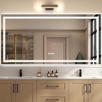 60x36 Inch Lighted Anti-Fog, Dimmable 3 Colors LED Bathroom Mirror with Insert-Light Pattern