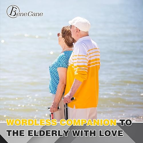 Vista 45 de BeneCane Bastón plegable para mujer con dos luces LED, bastón cuádruple con base estable, ligero y ajustable Rojo tallado