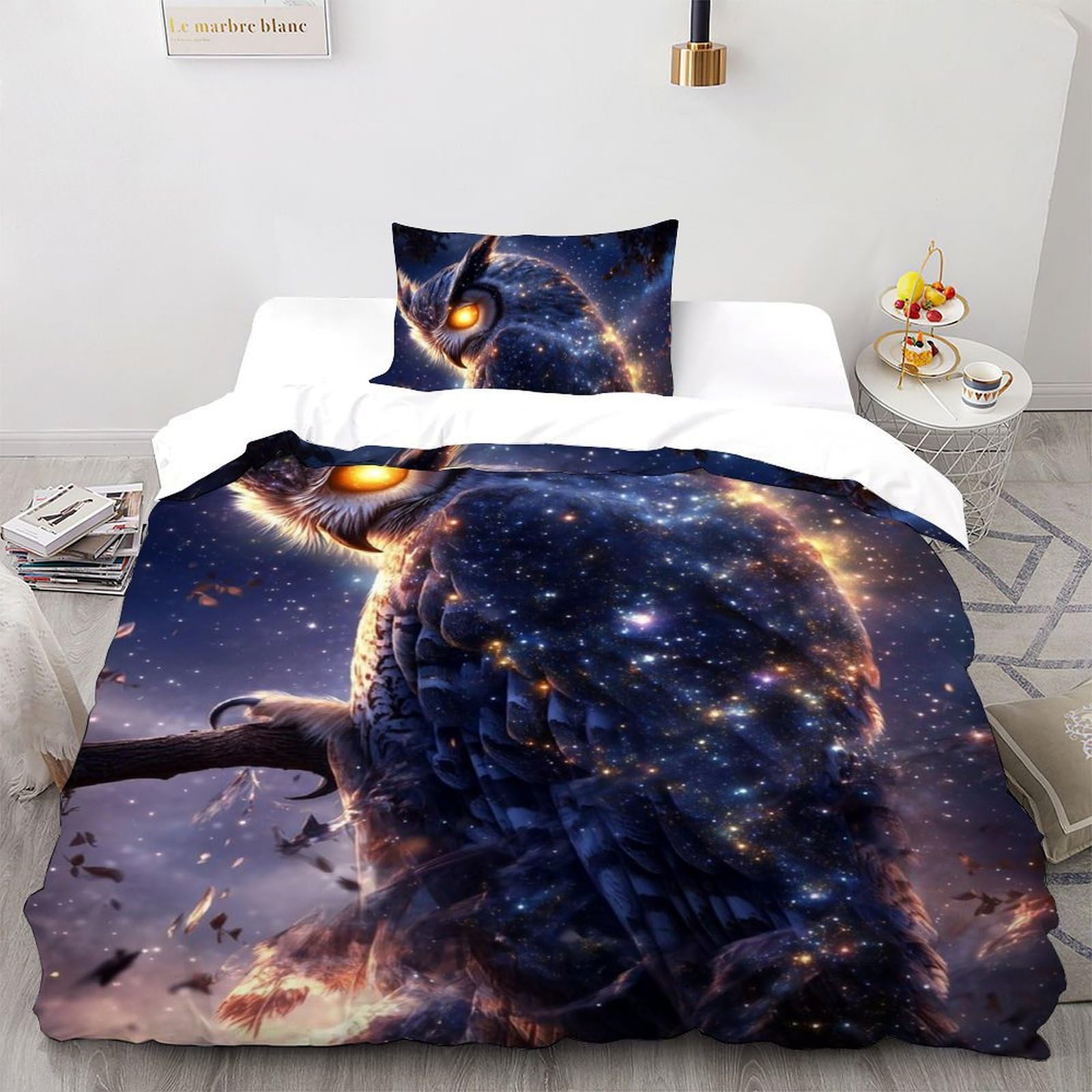Housse de couette hibou cadeau idéal garçon pour lit single 135x200cm