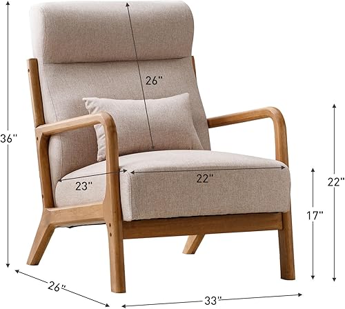 Miniatura 10 de ANJ HOME - Silla decorativa moderna de mediados de siglo, sillón de lectura de una sola tela con marco de madera maciza, sillas con brazos de fácil