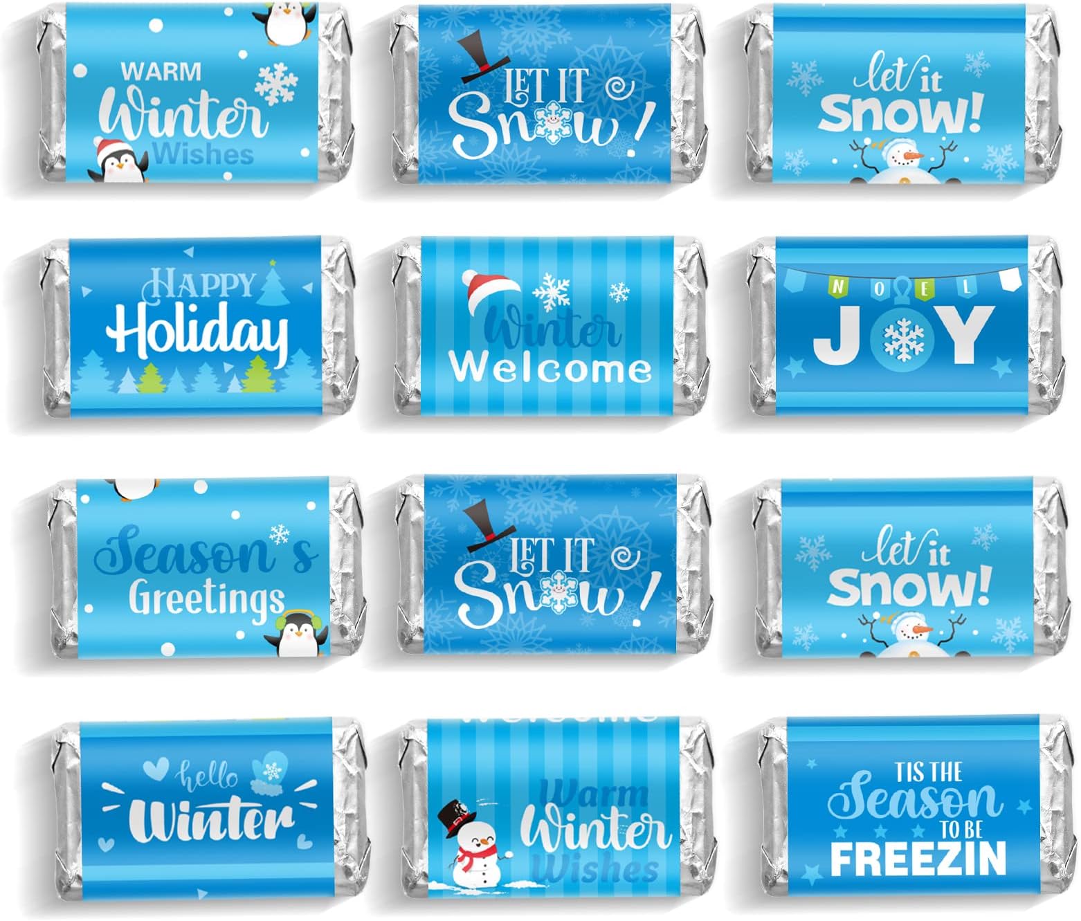90 Pcs Mini Candy Bar Wrappers Winter Candy Chocolates Bar Wrappers Stickers Decorations Blue Snowflake Candy Stickers for Winter Christmas Home Birthday Party Gifts Supplies