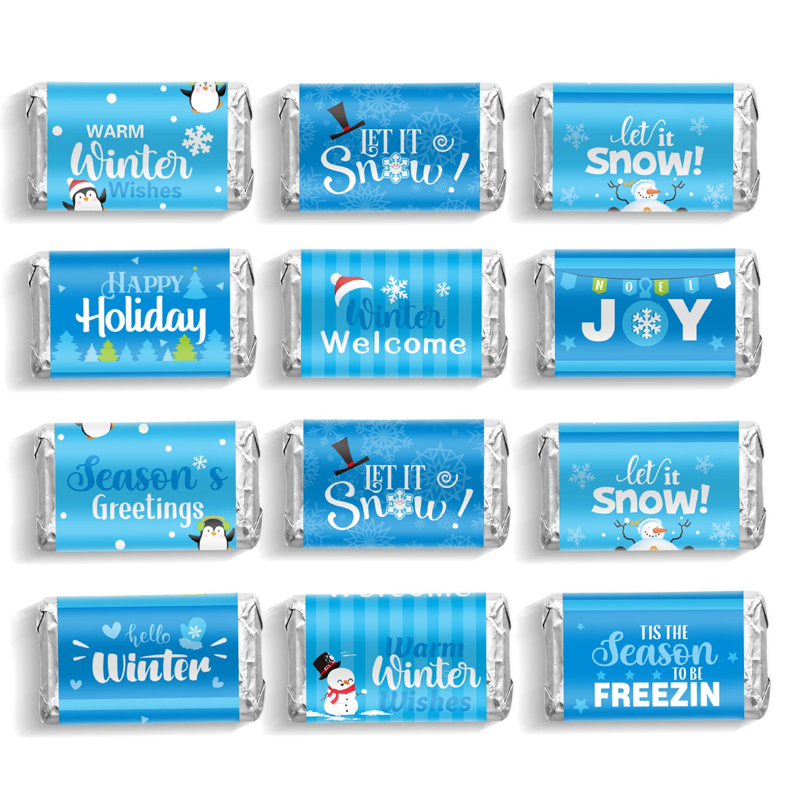 90 Pcs Mini Candy Bar Wrappers Winter Candy Chocolates Bar Wrappers Stickers Decorations Blue Snowflake Candy Stickers for Winter Christmas Home Birthday Party Gifts Supplies