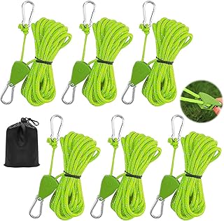 6 Stück Seilratsche mit Haken, 4 MM Verstellbarer Seil Ratsche, 4 M Abspannseile mit Seilspanner, Reflektierende Abspannseile Camping für Outdoor, Zelte