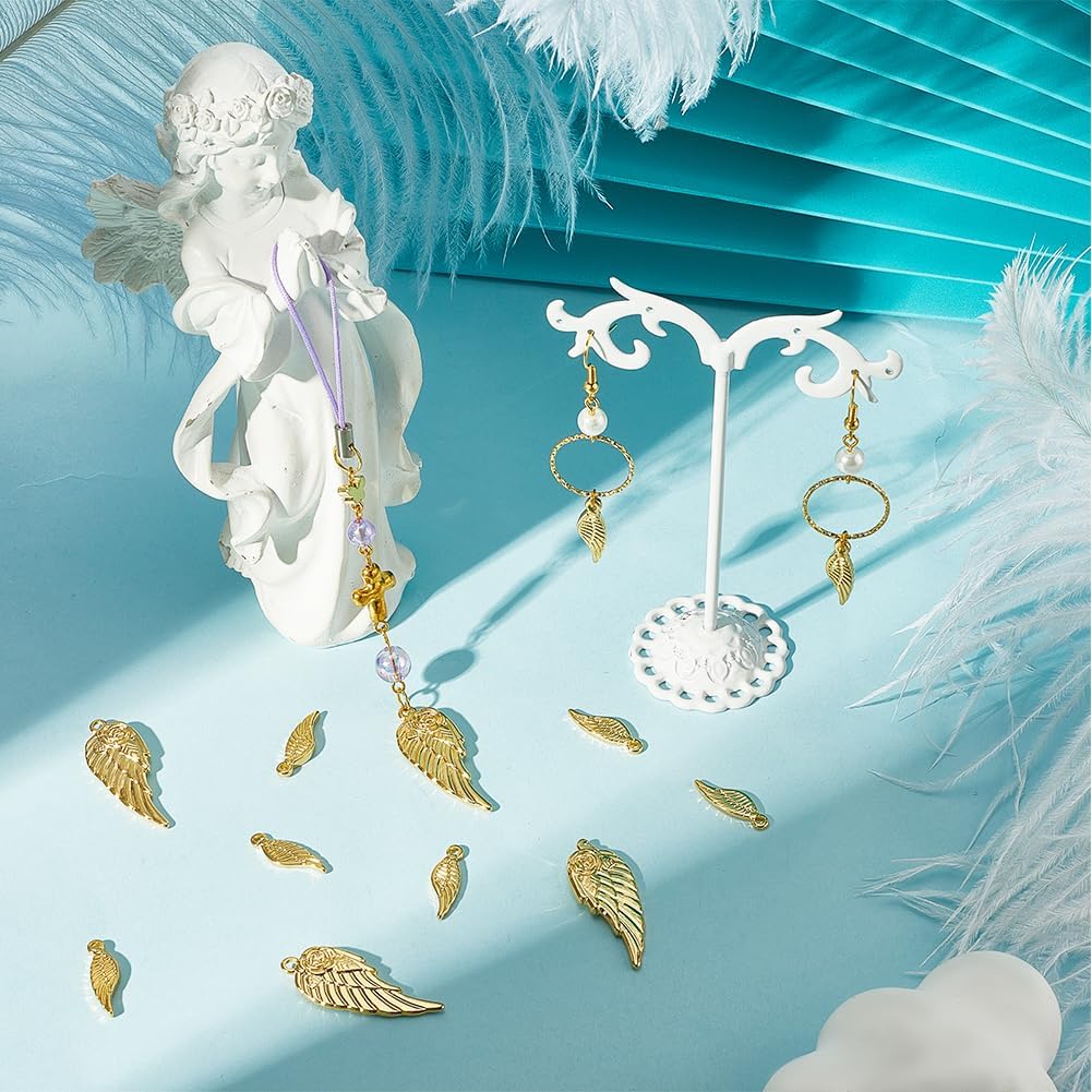 Beebeecraft 1 Box 12Pcs Angel Wings Charms 18K Gold Plated 304 Stainless Steel 3 Styles Pendants Dangle Charms for DIY Jewellery Making Crafts - Image 3