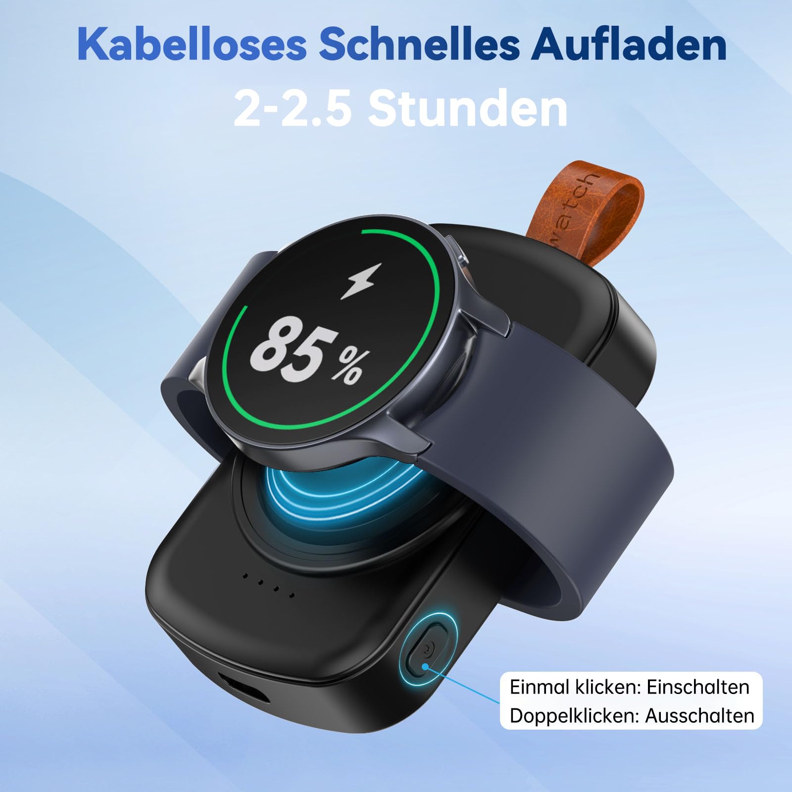 Ladegerät für Samsung Galaxy Watch,1800 mAh tragbares Ladegerät für Samsung Galaxy Watch 8/8 Classic/7/Ultra/6/6 Classic/5/5 Pro/4/3, Active 2/1, kabellos, magnetisch (schwarz)