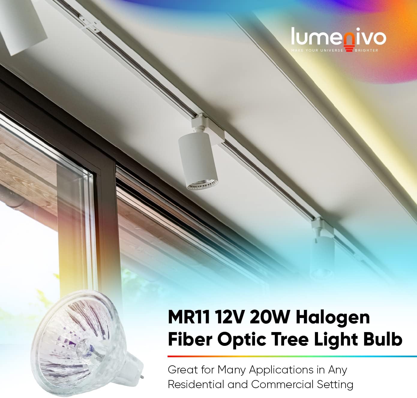 lumenivo MR11 12V 20W Halogen Fiber Optic Tree Light Bulb Replacement Dimmable FTD Flood Light with Clear Glass Reflector Cover That Blocks UV - GU4 Bi-Pin Base - 2900K Warm White - 10 Pack