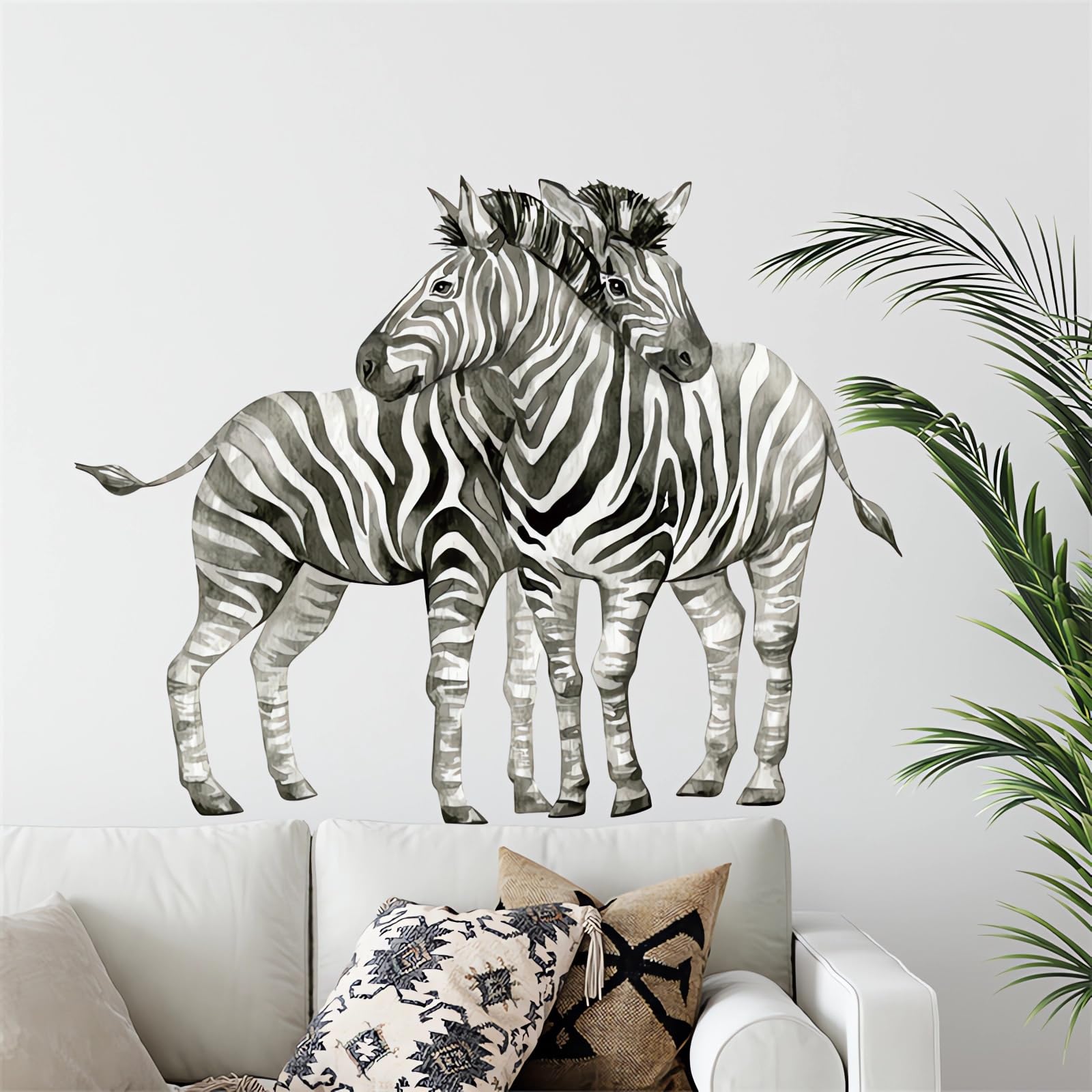 Watercolor Zebras Wall Stickers, sacinora Jungle Animal Wall Decals Removable Vinyl Peel and Stick for Nursery Living Room Bedroom Children's Room