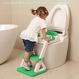 Potty Training Seat - Toddlers Potty Training Toilet with Step Stool Ladder, Toddler Toilet Seat for Kids Boys Girls, Upgrade Training Ladder with Anti-Slip Pads, Comfortable, Safe (Green