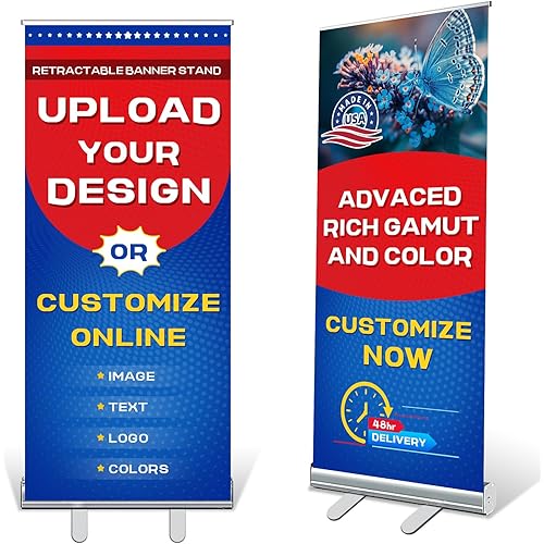 Custom Retractable Banner with Aluminum Stand, Personalized Pop up Banners and Full Color Design with Portable Travel Case for Events, Trade Shows, Advertising, Business, Photo (33"x81")