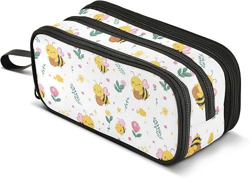 Wusikd Pencil Case Large Capacity Cute Bees Honeycomb Pencil Pouch Storage Pouch Desk Organizer Stationery Makeup Bag Marker Big Pen Case for Teen Boys Girls School Students