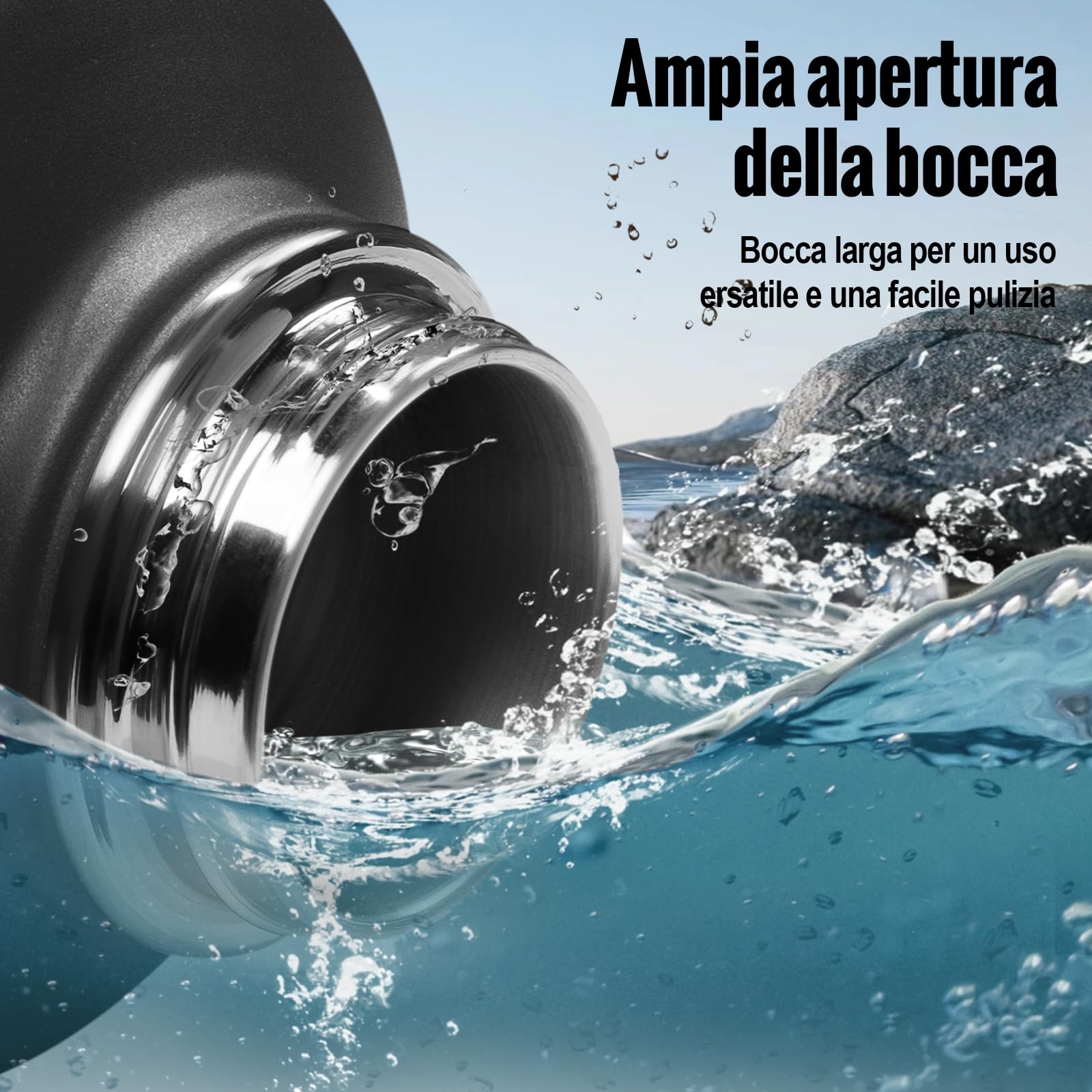 OneTigris Borraccia in acciaio inox 1,9L, alta capacità, borraccia sportiva con buon effetto isolante per bicicletta, campeggio, yoga, palestra, softair, nero, 64 OZ