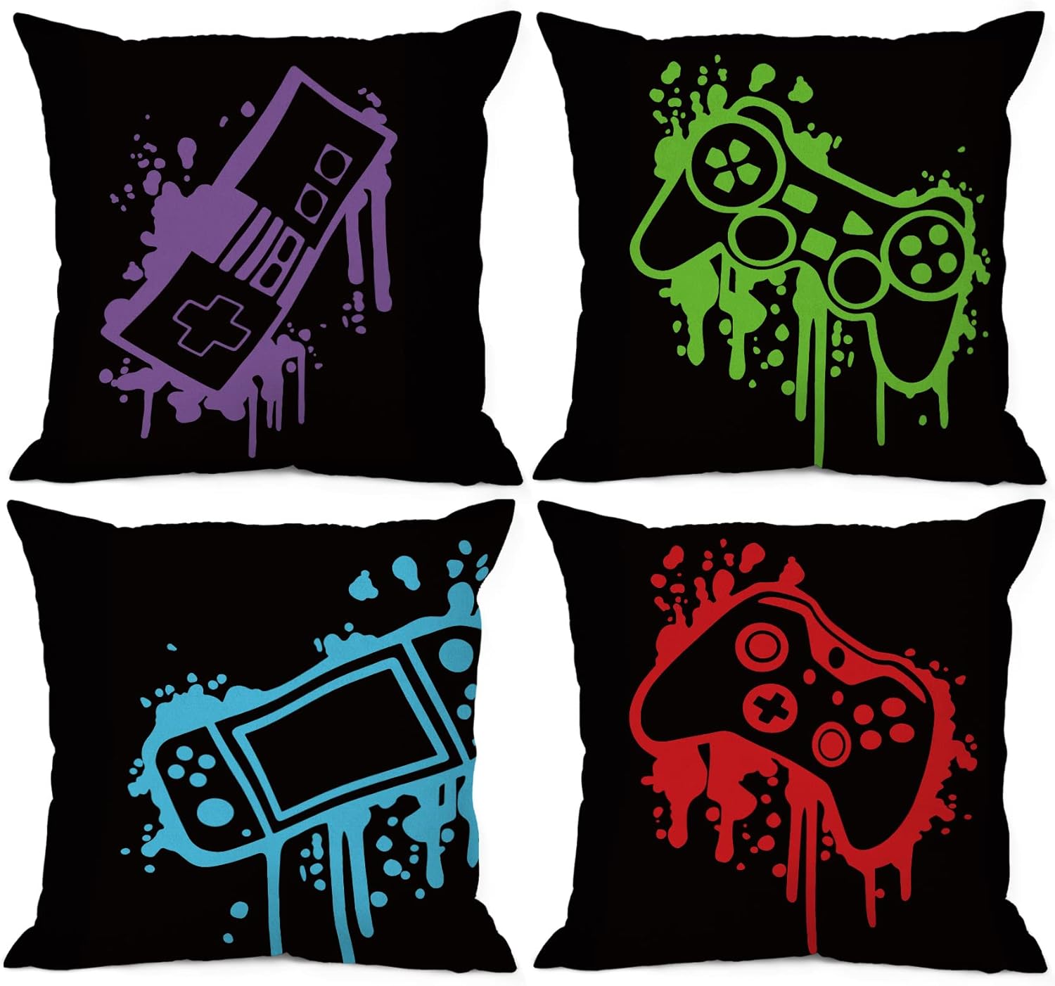 Colorful Video Game Controller Teen Gaming Throw Pillow Cover Pillowcase 18x18 Inch (Set of 4) Decor, Gamer Controller Sofa Boys Room Playroom Home Decoration
