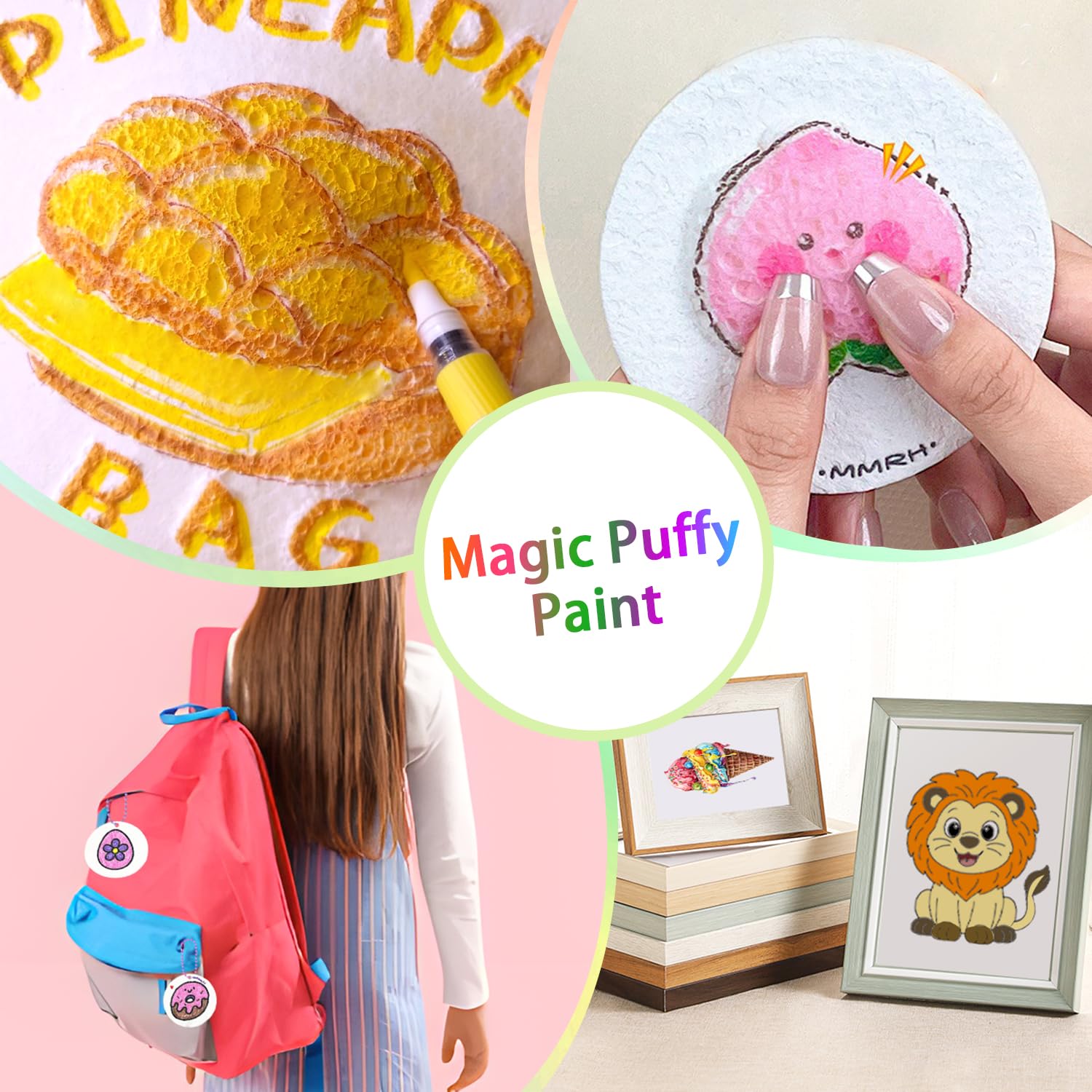 Fantspati Pittura con Texture in Schiuma, Magic Puffy Paint, 3D Carta con Texture in Schiuma Magica con 12 Pezzi Pennarelli Colorati, Kit di Pittura per Bambini, Regalo per Bambini Compleanno Natale