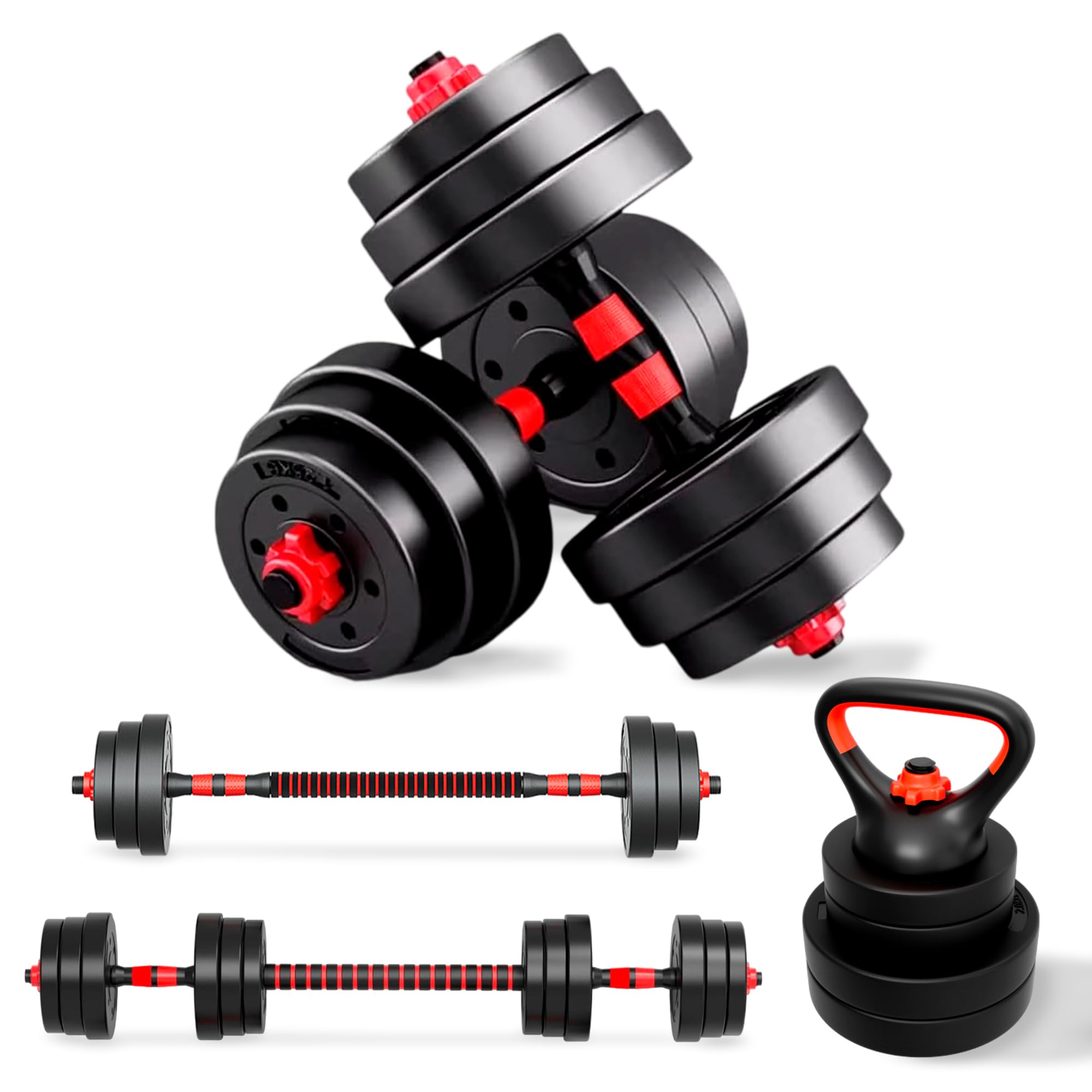 JUPPLIES Juego de Mancuernas Ajustables 4 en 1 + Kettlebell - 10kg