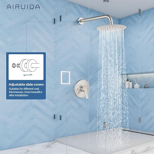 Miniatura 15 de Airuida Juego completo de grifo de ducha con cabezal de ducha, válvula de ducha de una sola función y kit de molduras, cabezal de ducha redondo