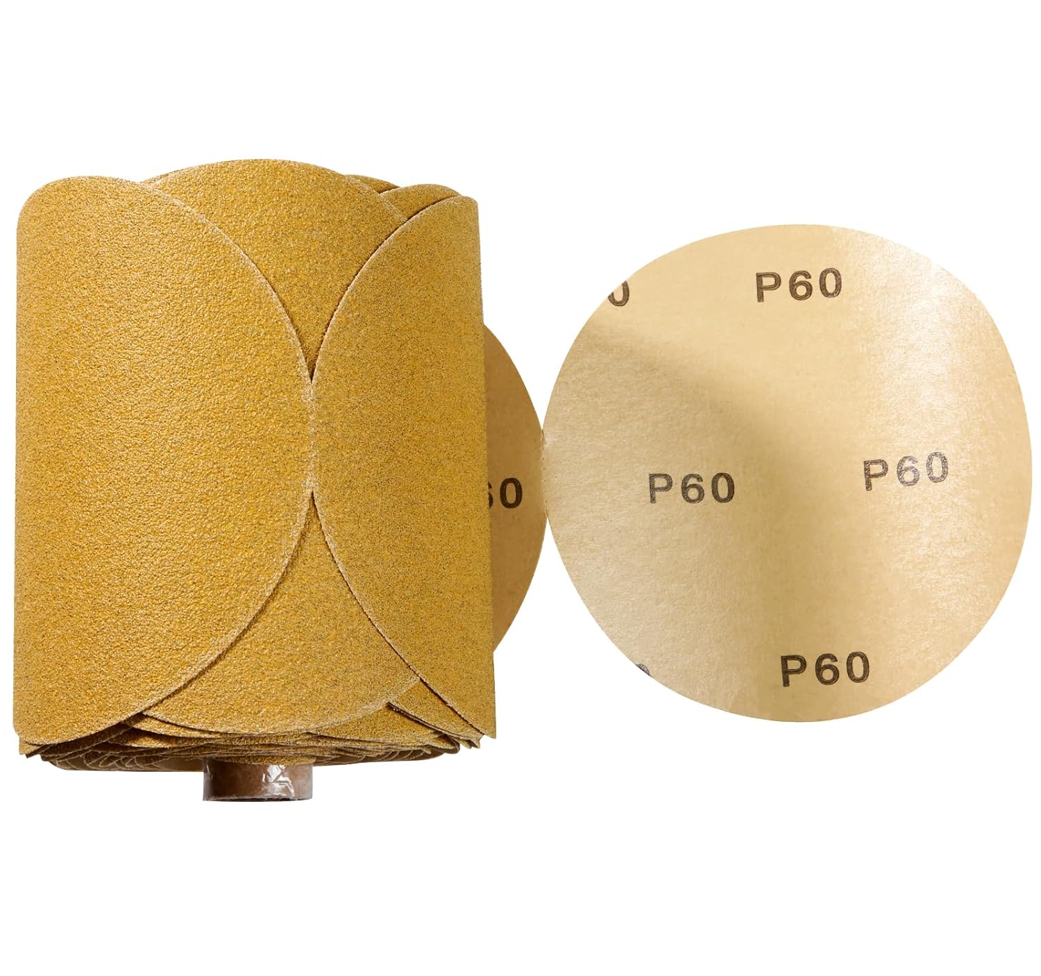 CowboyBOB 100 PCS 6 Inch Gold PSA Sanding Discs 80 Grit Self Adhesive Sticky-Back Sandpaper for DA Sander Finishing Abrasive Sand Paper Woodworking Wood Metal Sanding Disc Roll