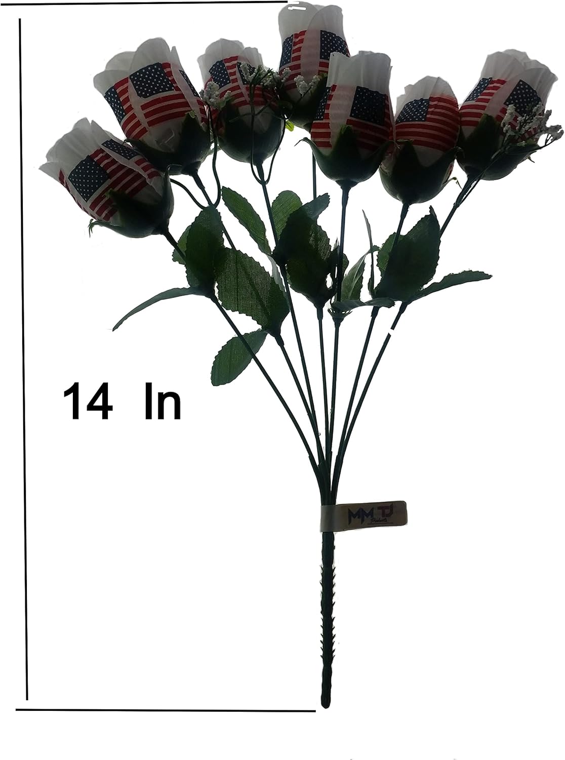 6 Artificial Patriotic Roses Bouquets, Red White and Blue Memorial Day 4th of July Decoration (One Pack, 42 Heads)