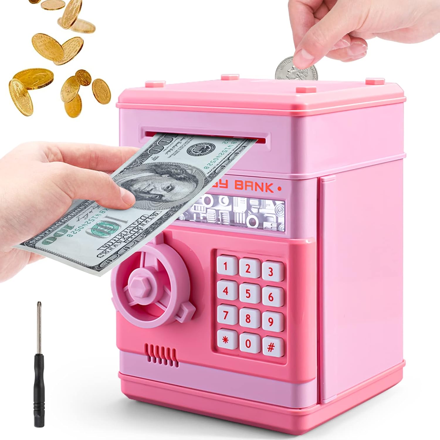 ATM Piggy Bank for Girls Boys, PhilaeEC Real Money Cash Coin Can Saving
